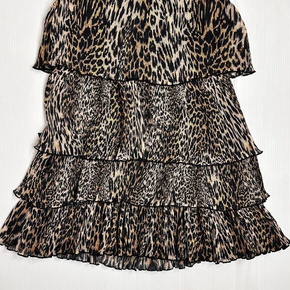 AllSaints Antheia Kiku Plissé Leopard Print Dress US10 Tiered Ruffle Rocker Chic - Picture 14 of 14